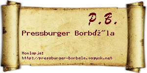 Pressburger Borbála névjegykártya